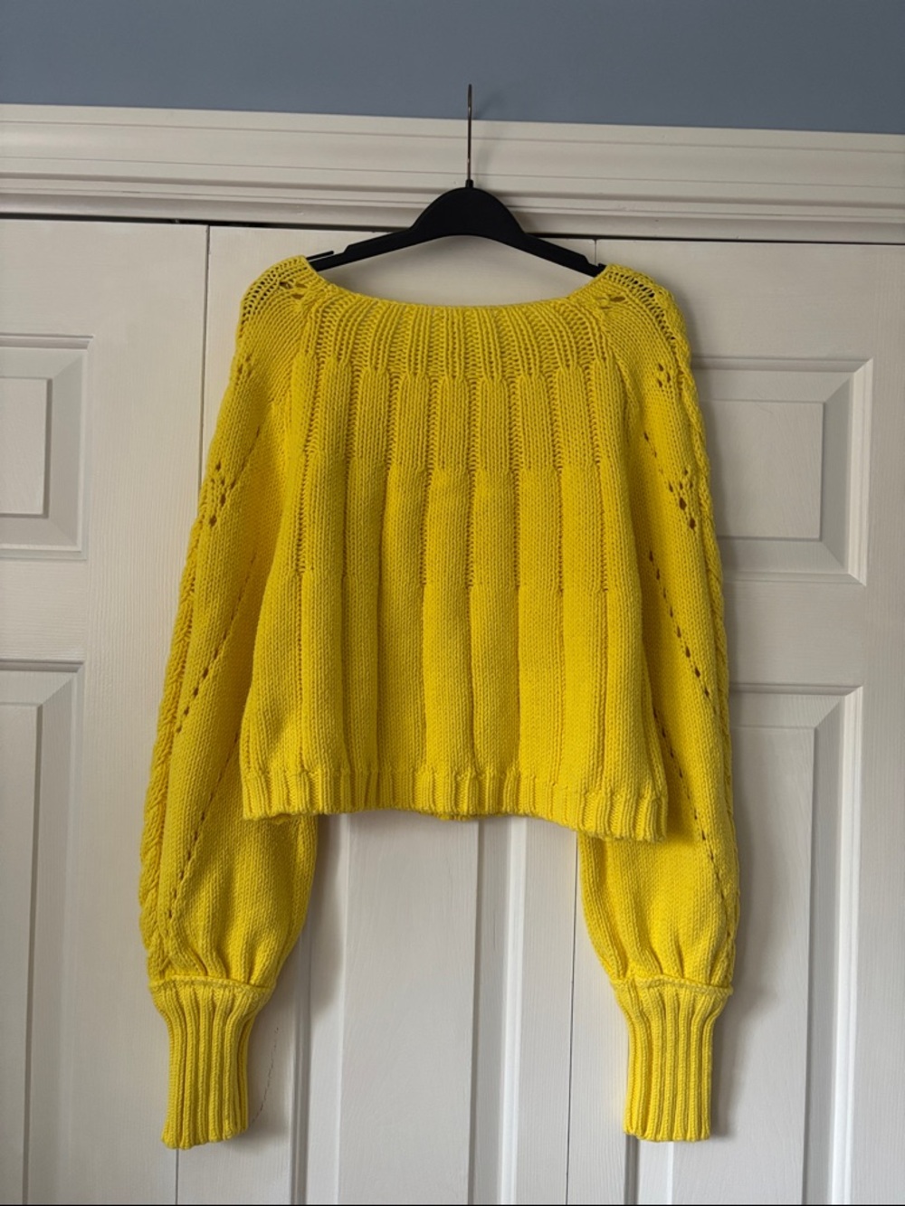 Anthropologie Free People Sandre bright yellow chunky knit sweater sz small - Picture 5 of 11